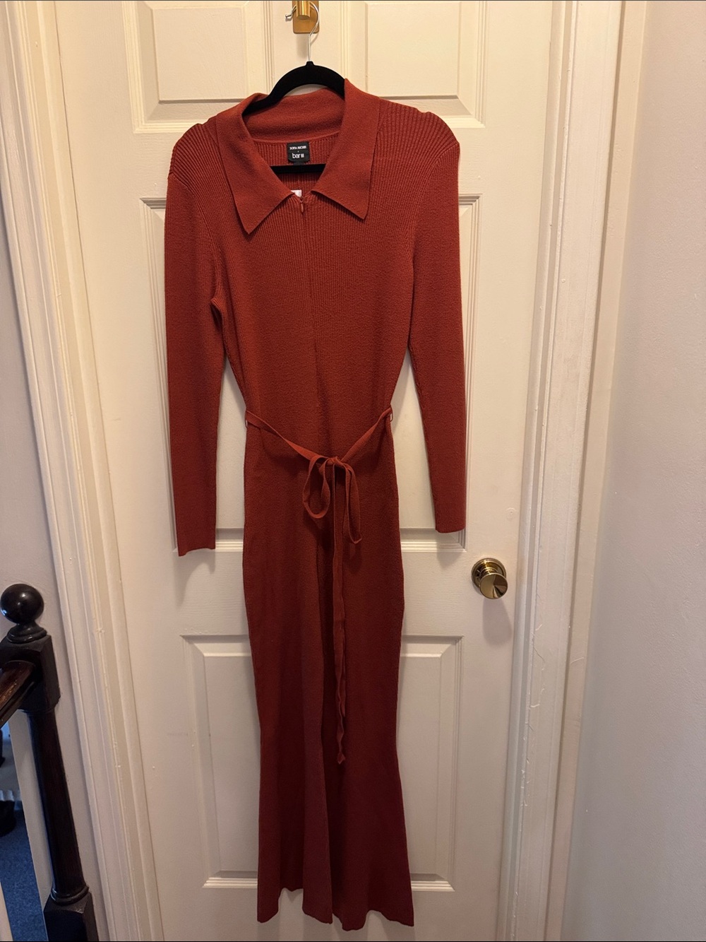 Zara Rust-Copper Collared Ribbed Jumpsuit - Picture 4 of 4